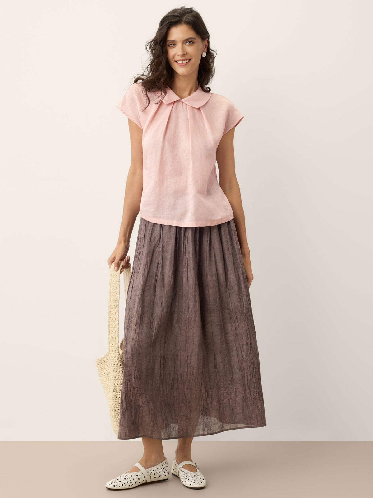 Falda Lyocell Cintura Plisada Texturizada ROSAMUND